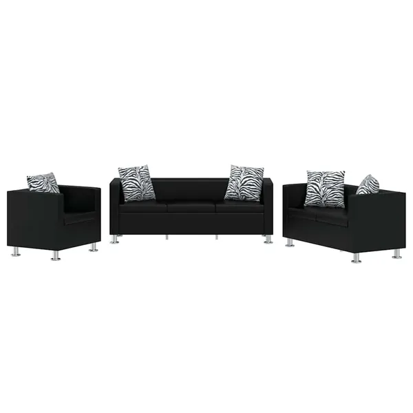 Jeu de canapé à 2 places et à 3 places et fauteuil Noir