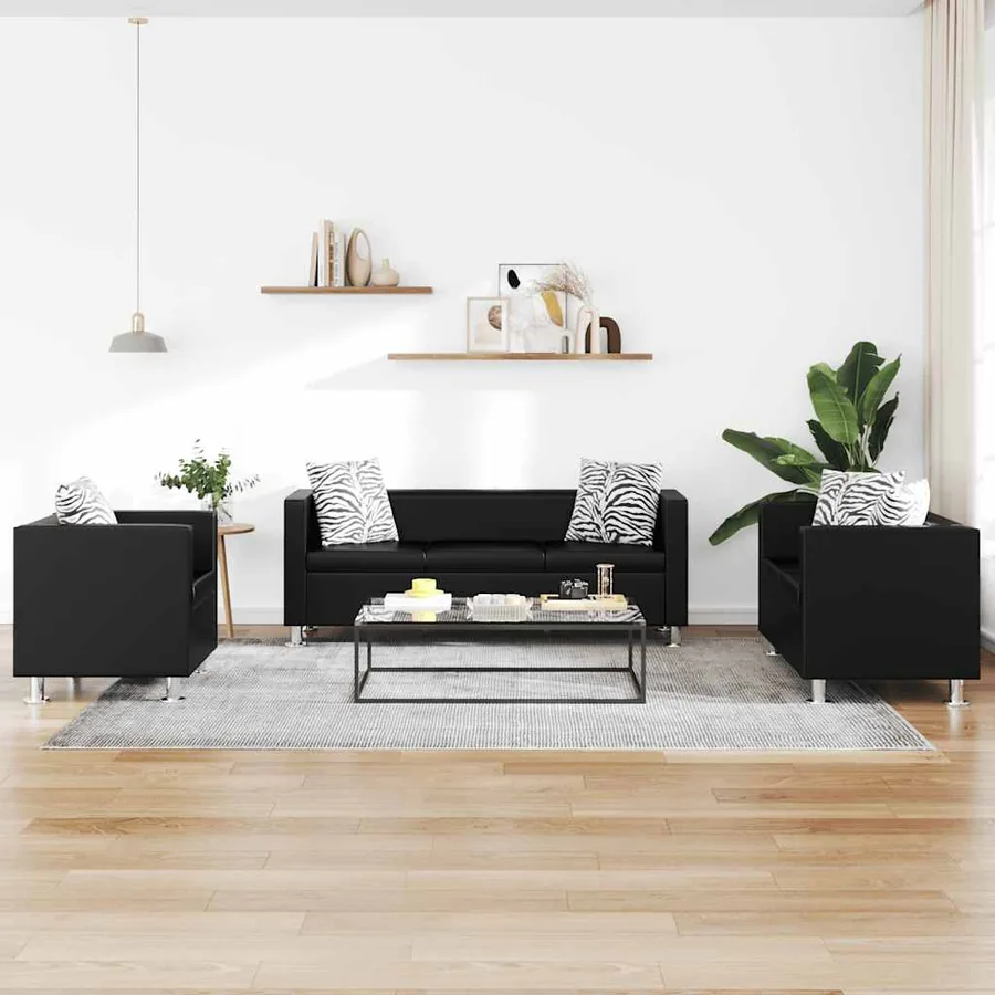 Jeu de canapé à 2 places et à 3 places et fauteuil Noir - 2