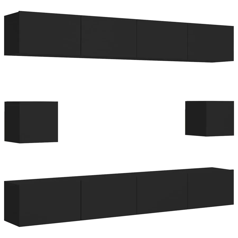 Ensemble de meubles TV 6 pcs Noir Bois d'ingénierie - 2