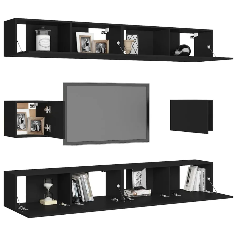 Ensemble de meubles TV 6 pcs Noir Bois d'ingénierie - 3
