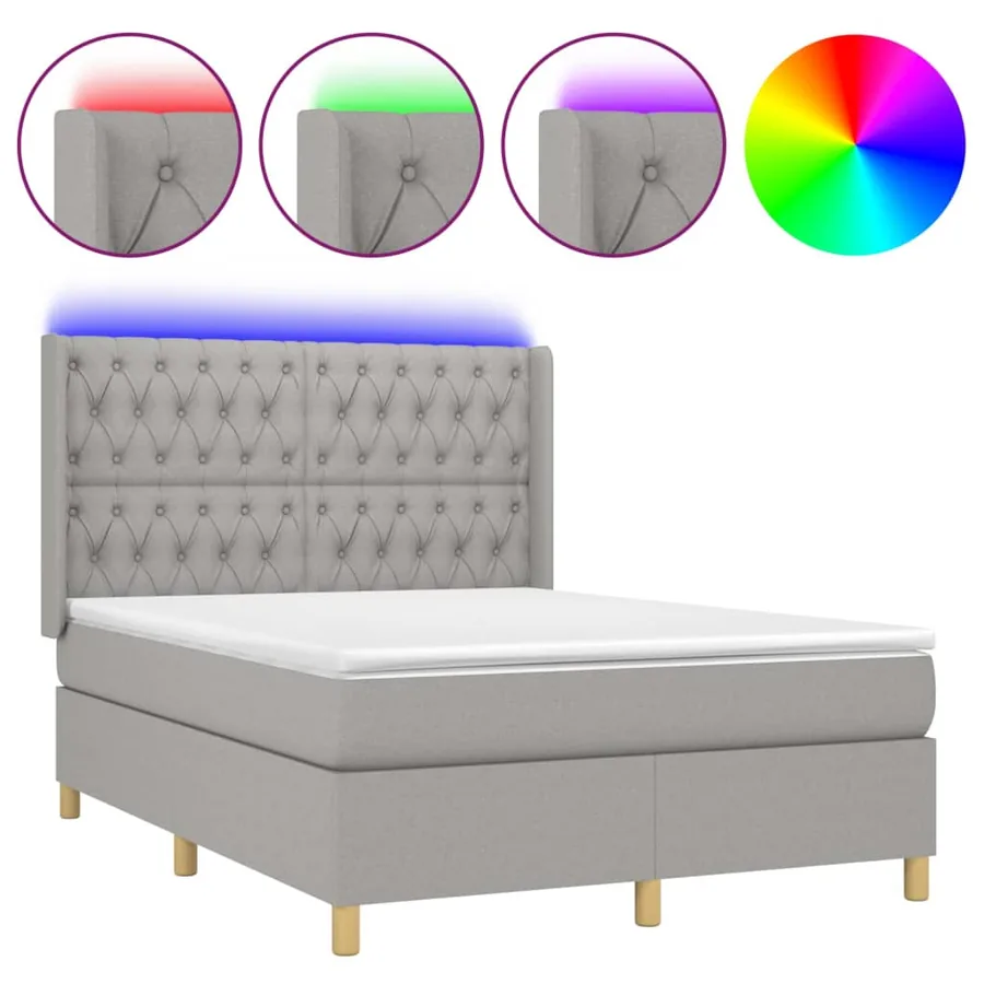 Sommier à lattes de lit matelas LED Gris clair 140x200 cm Tissu - 2