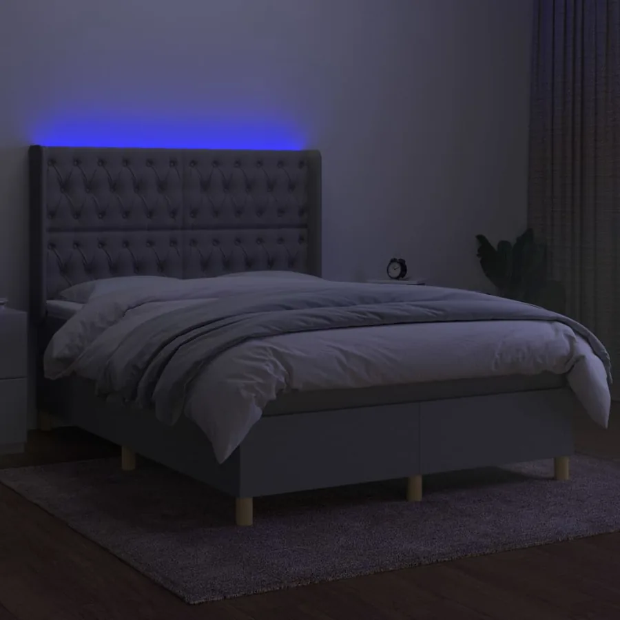 Sommier à lattes de lit matelas LED Gris clair 140x200 cm Tissu - 3