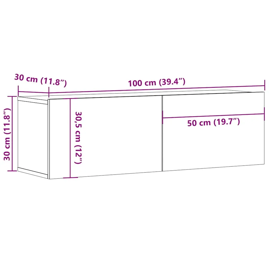 Meuble TV Noir 100x30x30 cm Bois d’ingénierie - 8