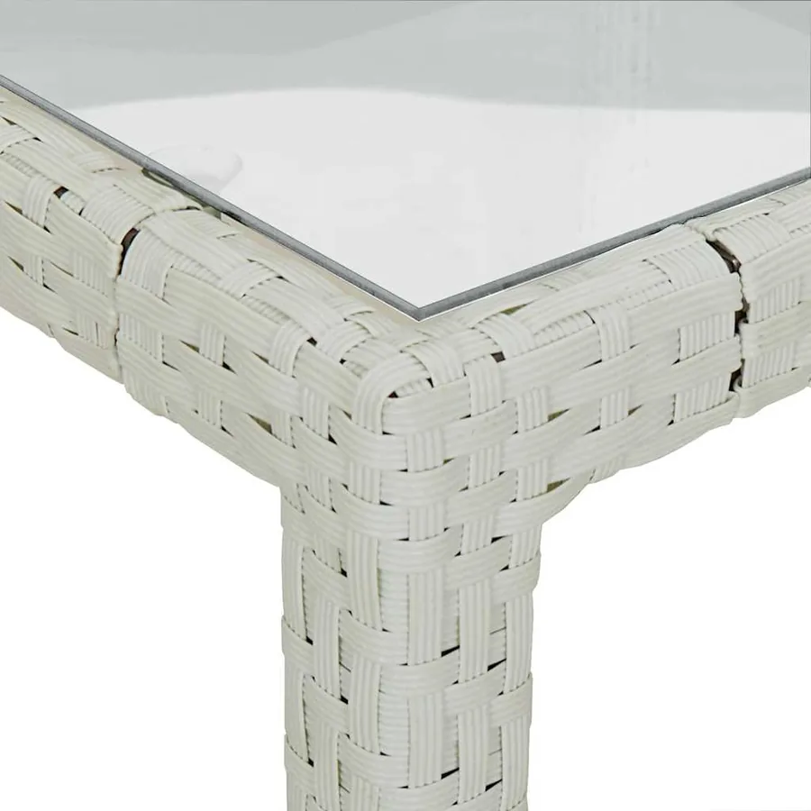 Table de jardin 150x90x75 cm Verre trempé/résine tressée Blanc - 6