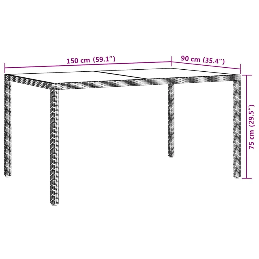 Table de jardin 150x90x75 cm Verre trempé/résine tressée Blanc - 7