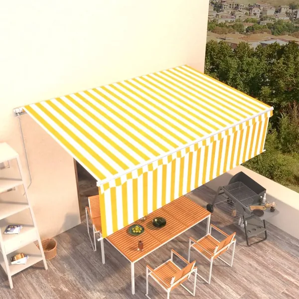Auvent rétractable manuel avec store 5x3 m Jaune et blanc
