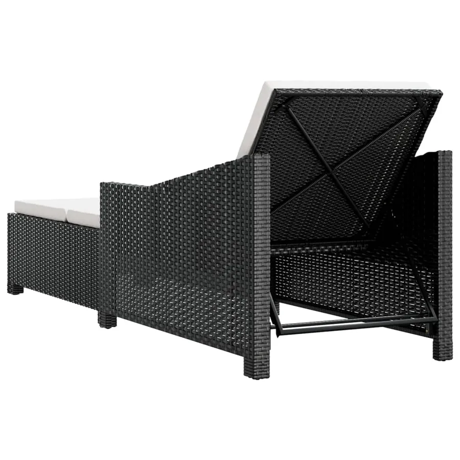 Chaise longue avec coussin blanc crème Résine tressée Noir - 4