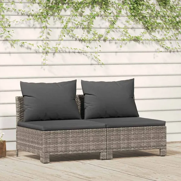 Canapé de jardin 2 places avec coussins Gris Résine tressée
