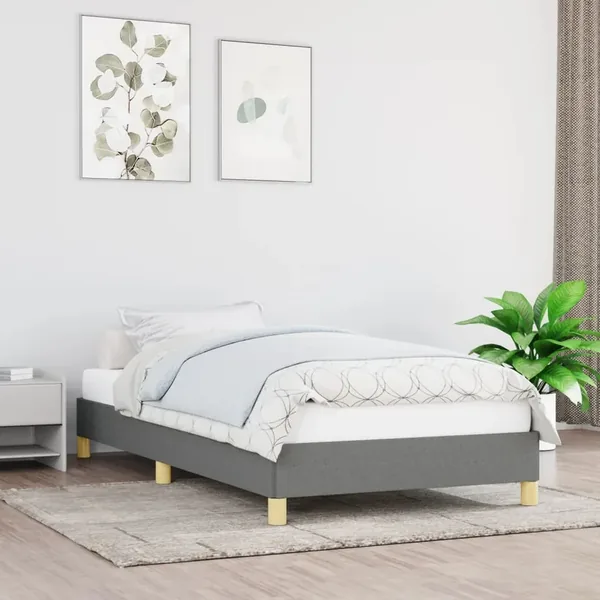 Cadre de lit sans matelas gris foncé 90x200 cm tissu