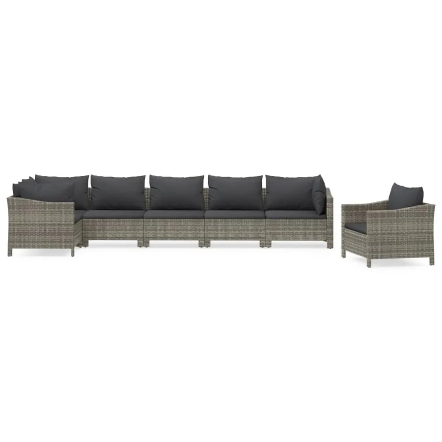 Salon de jardin 7 pcs avec coussins Gris Résine tressée - 2