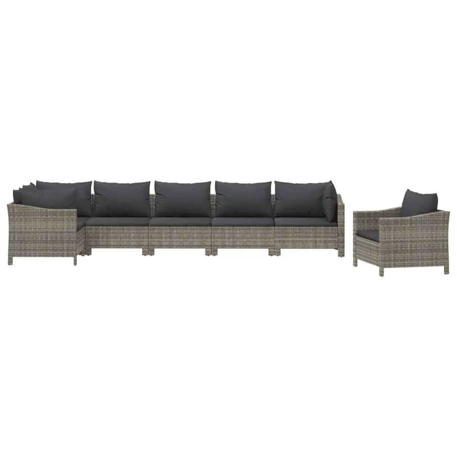 Salon de jardin 7 pcs avec coussins Gris Résine tressée - 3