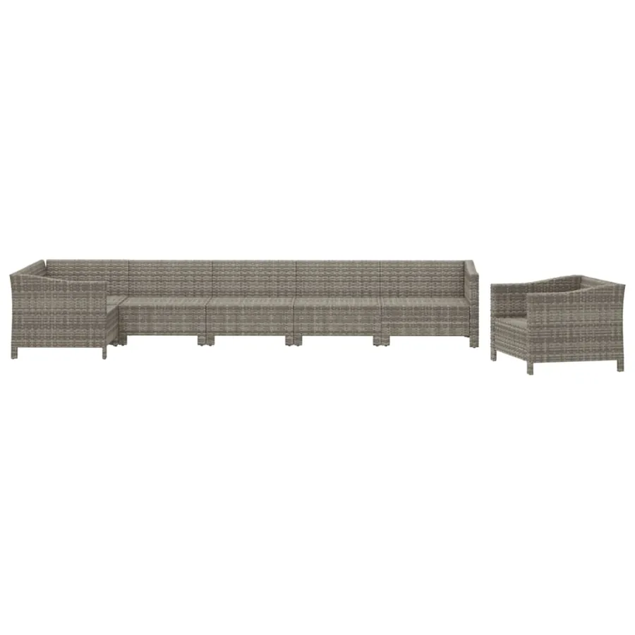 Salon de jardin 7 pcs avec coussins Gris Résine tressée - 4