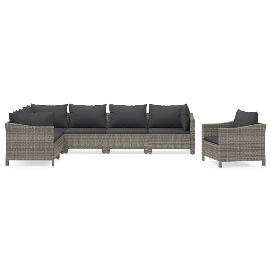 Salon de jardin 7 pcs avec coussins Gris Résine tressée - 2