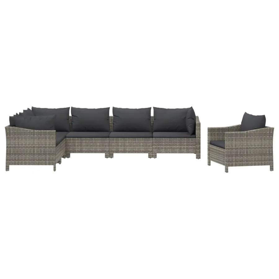 Salon de jardin 7 pcs avec coussins Gris Résine tressée - 3