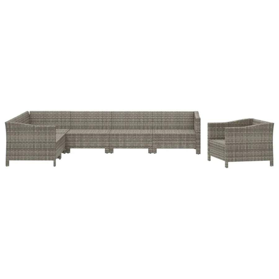 Salon de jardin 7 pcs avec coussins Gris Résine tressée - 4