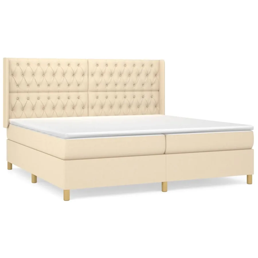 Sommier à lattes de lit avec matelas Crème 200x200 cm Tissu - 2