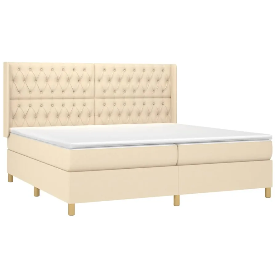 Sommier à lattes de lit avec matelas Crème 200x200 cm Tissu - 3