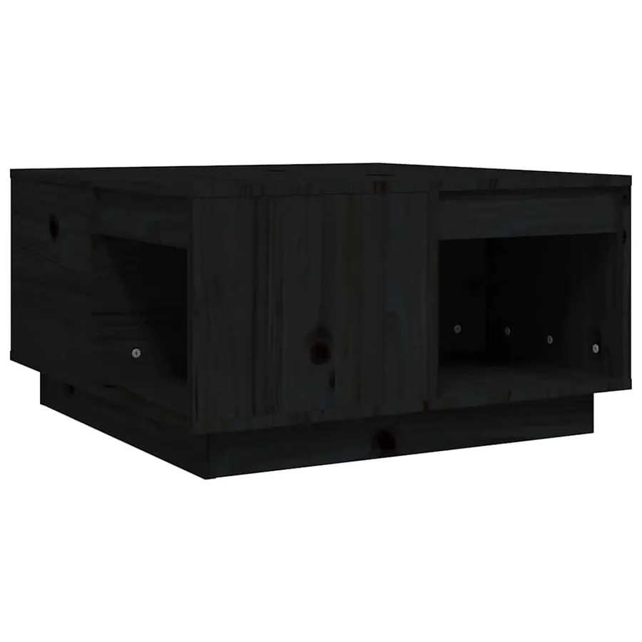 Table basse Noir 60x61x32,5 cm Bois massif de pin - 2