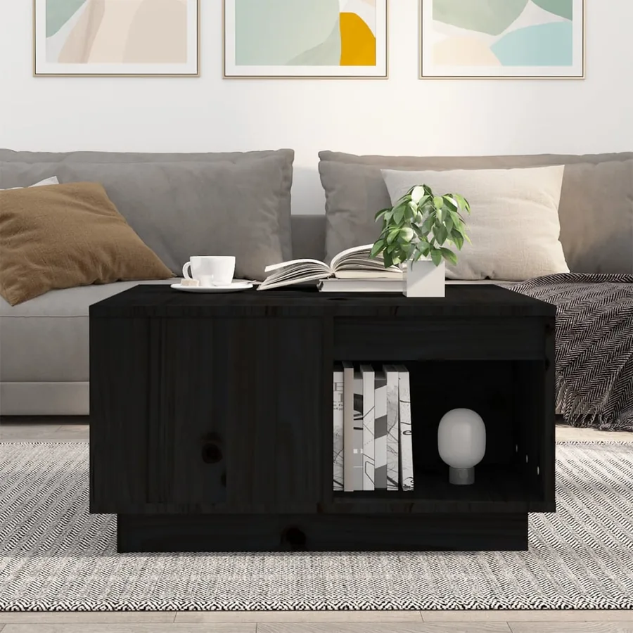 Table basse Noir 60x61x32,5 cm Bois massif de pin - 3