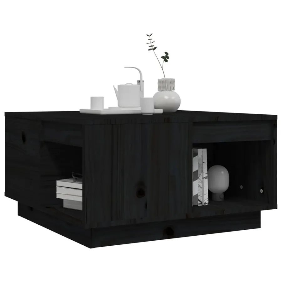 Table basse Noir 60x61x32,5 cm Bois massif de pin - 4