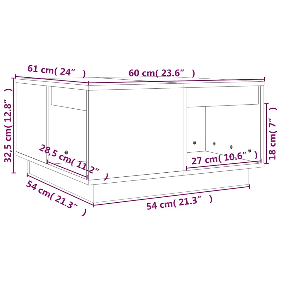 Table basse Noir 60x61x32,5 cm Bois massif de pin - 8