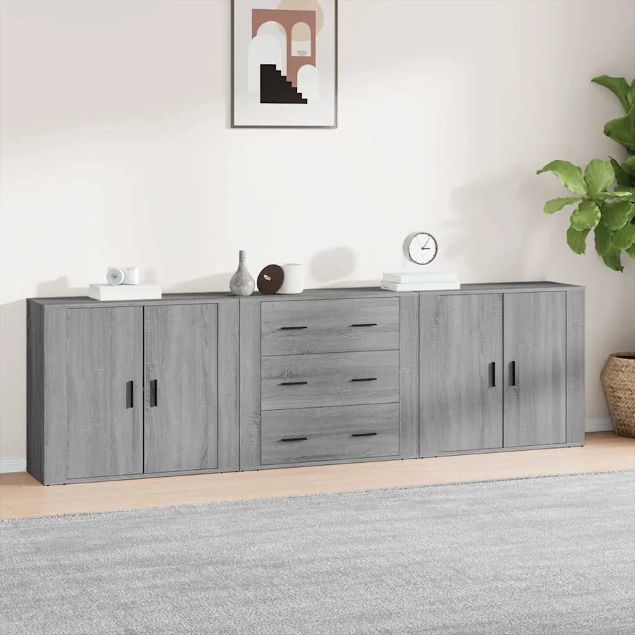 Buffets 3 pcs Sonoma gris Bois d'ingénierie