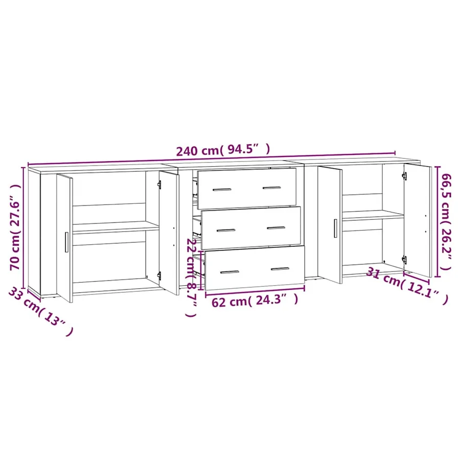 Buffets 3 pcs Sonoma gris Bois d'ingénierie - 10