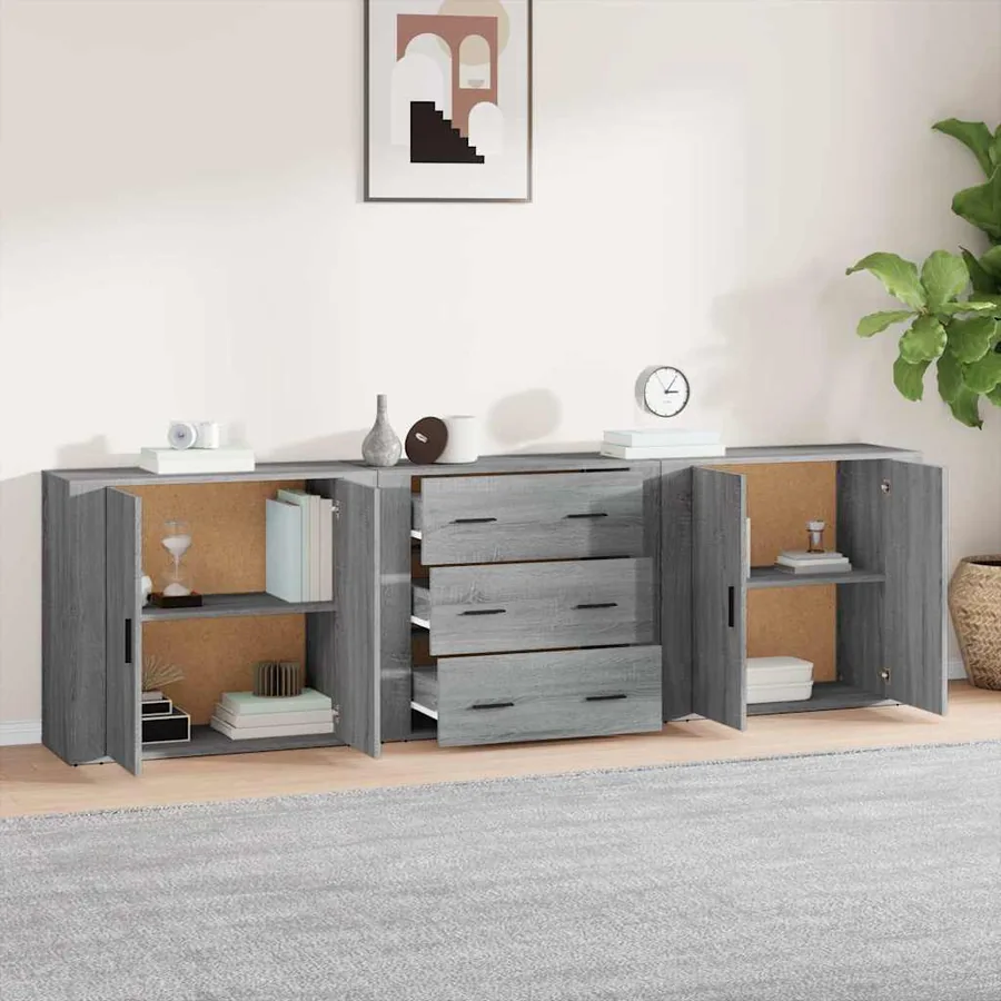 Buffets 3 pcs Sonoma gris Bois d'ingénierie - 3