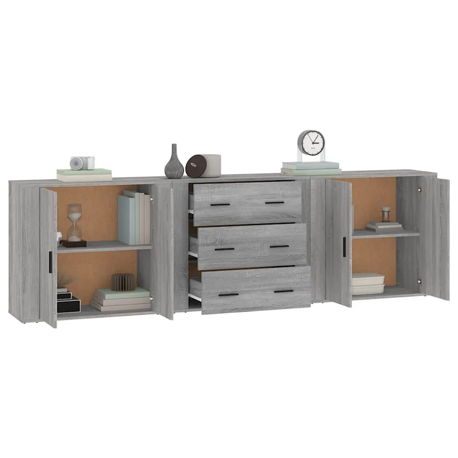 Buffets 3 pcs Sonoma gris Bois d'ingénierie - 4
