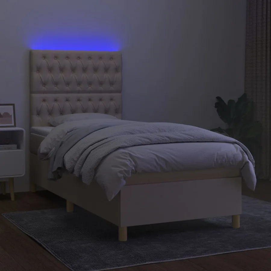 Sommier à lattes de lit et matelas et LED Crème 100x200cm Tissu - 4