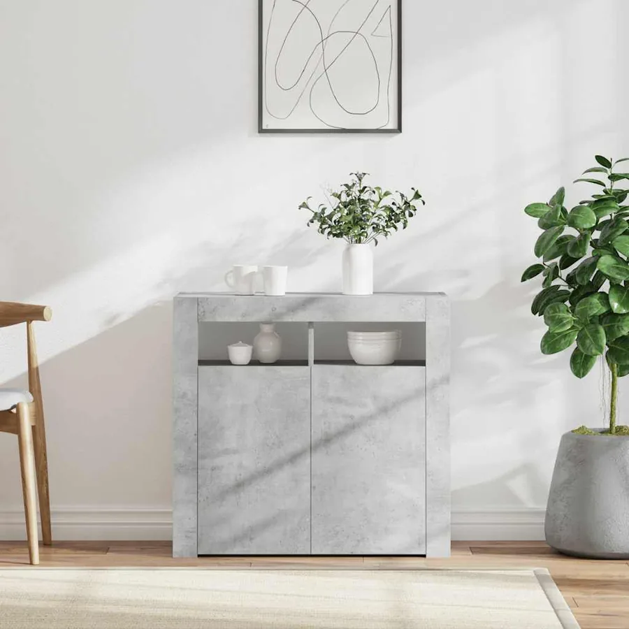 Buffet avec lumières LED gris béton 80x35x75 cm