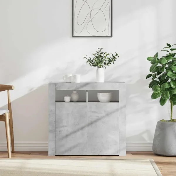 Buffet avec lumières LED gris béton 80x35x75 cm