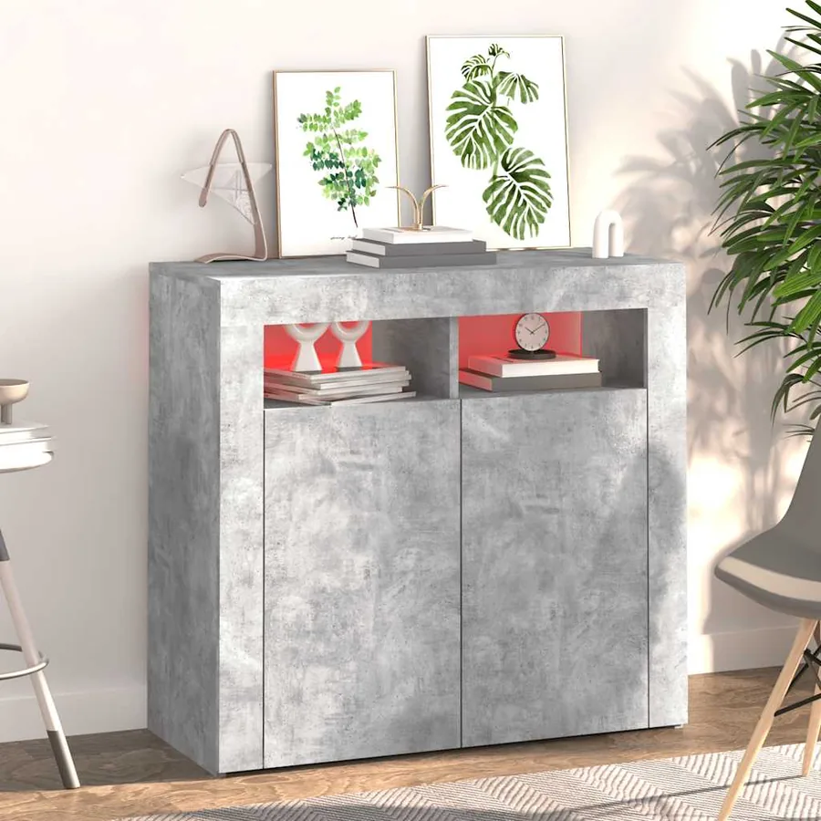 Buffet avec lumières LED gris béton 80x35x75 cm - 3