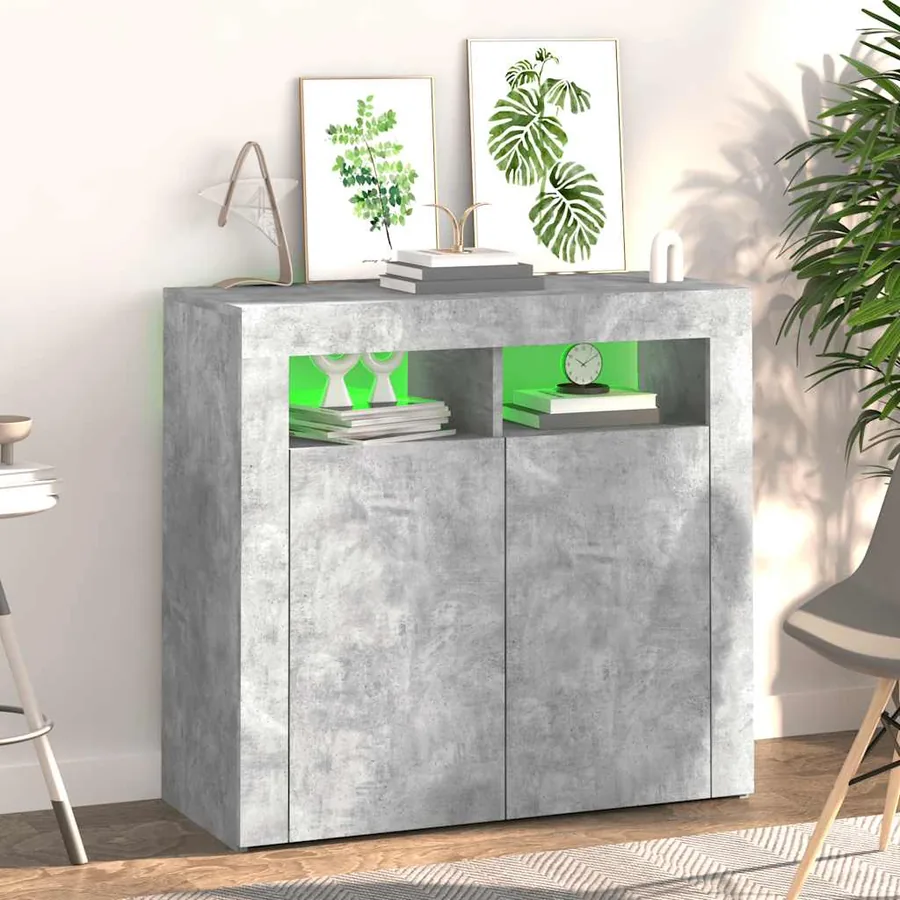 Buffet avec lumières LED gris béton 80x35x75 cm - 4