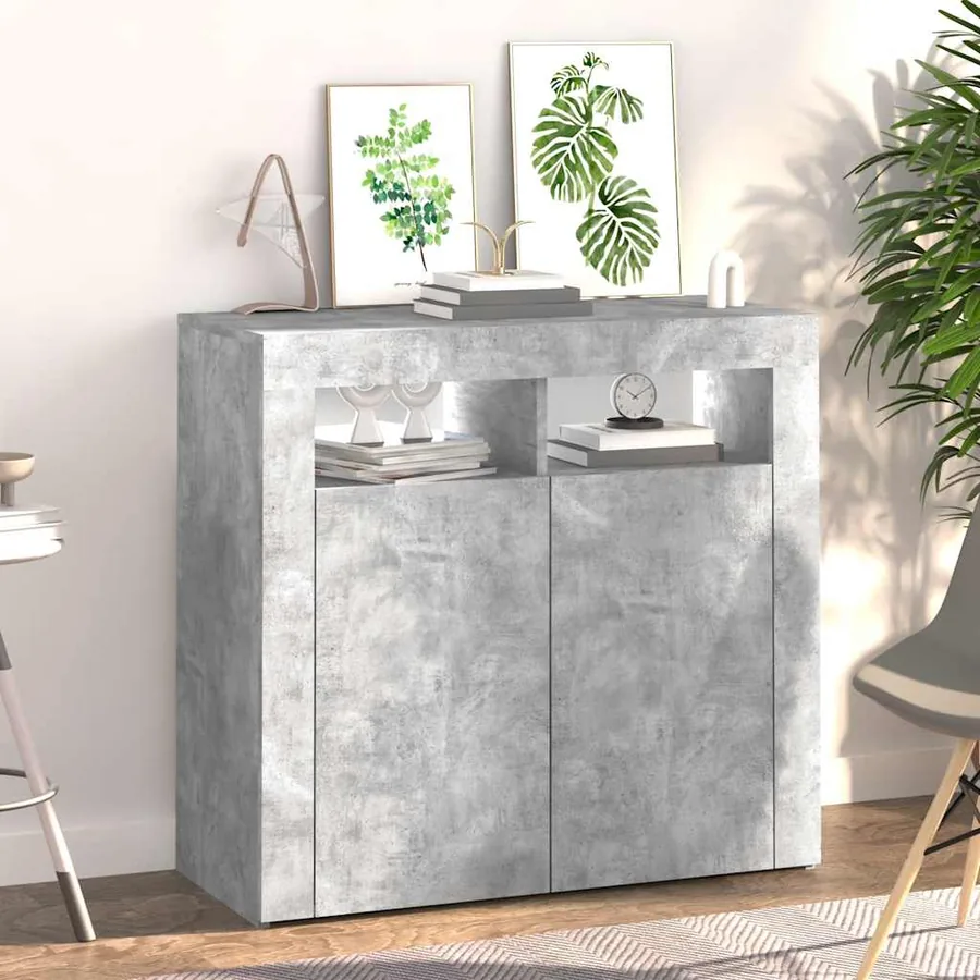 Buffet avec lumières LED gris béton 80x35x75 cm - 5