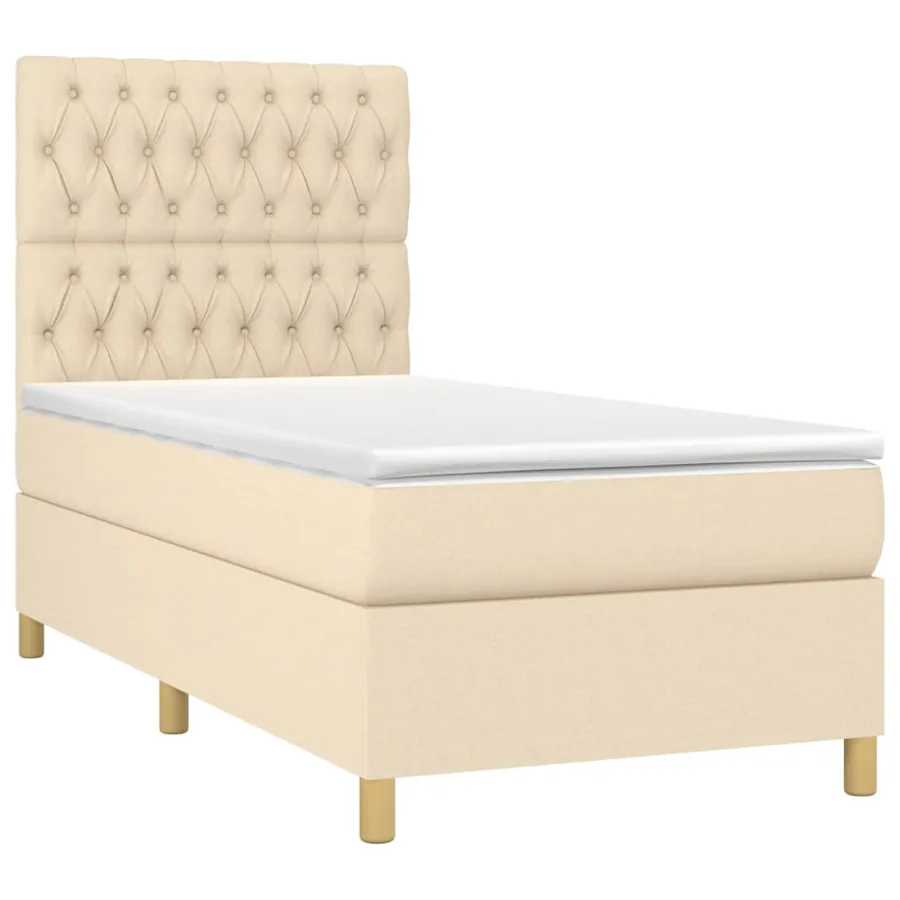 Sommier à lattes de lit avec matelas Crème 100x200 cm Tissu - 3