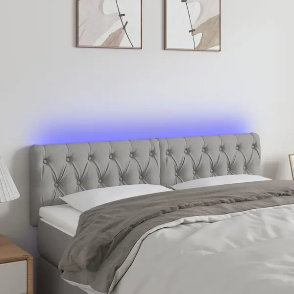 Tête de lit à LED Gris clair 144x7x78/88 cm Tissu