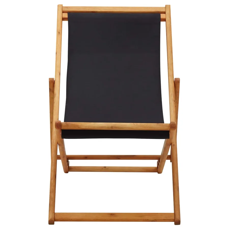Chaise pliable de plage bois d'eucalyptus et tissu noir - 2