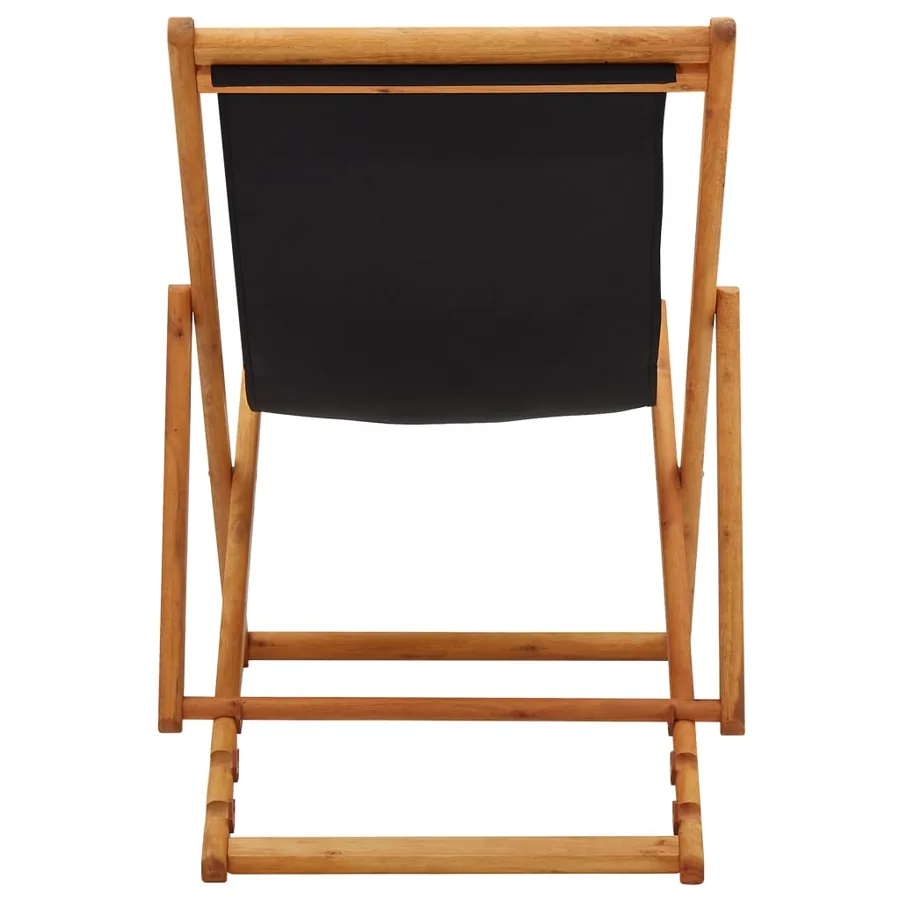 Chaise pliable de plage bois d'eucalyptus et tissu noir - 5