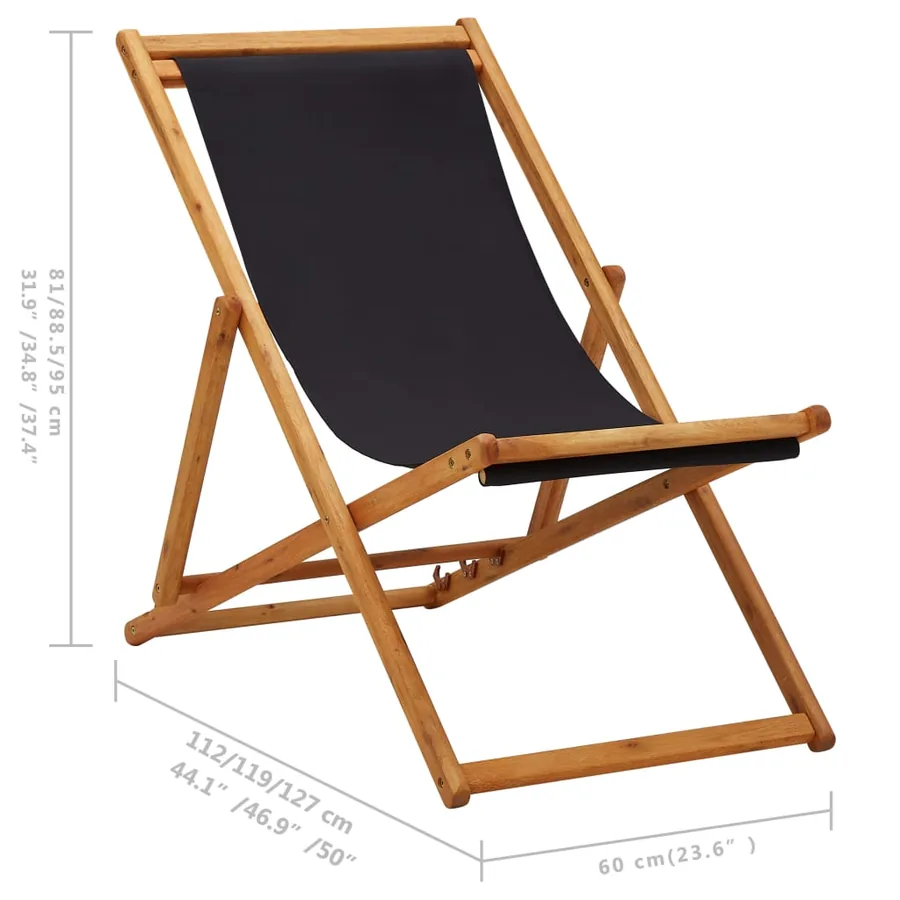 Chaise pliable de plage bois d'eucalyptus et tissu noir - 9