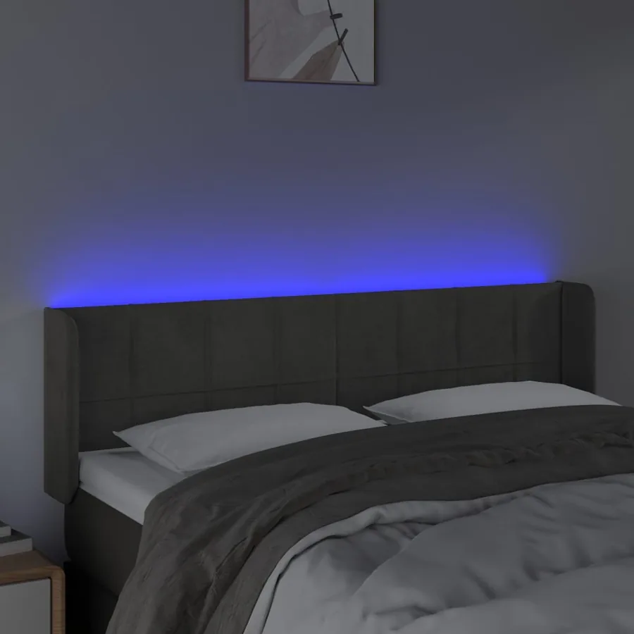 Tête de lit à LED Gris foncé 147x16x78/88 cm Velours - 4