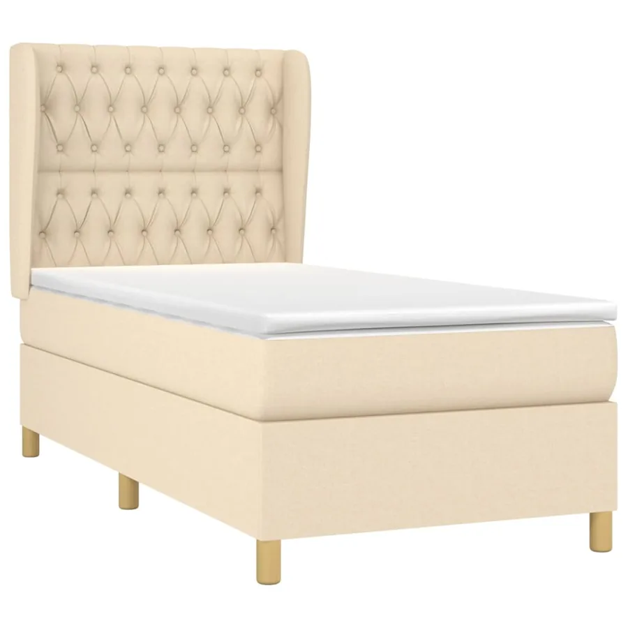 Sommier à lattes de lit avec matelas Crème 100x200 cm Tissu - 3