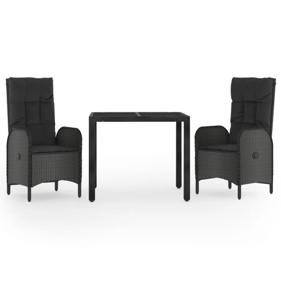 Ensemble à manger de jardin avec coussins 3 pcs Noir - 2