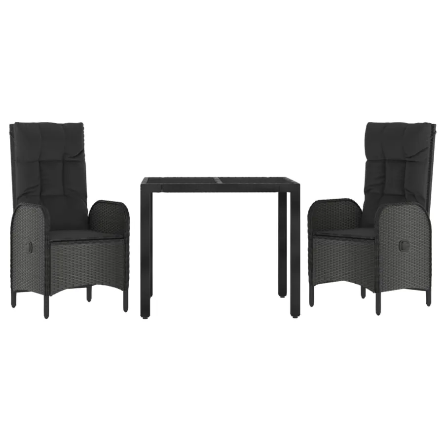 Ensemble à manger de jardin avec coussins 3 pcs Noir - 3