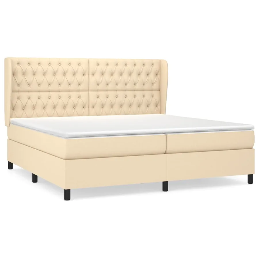 Sommier à lattes de lit avec matelas Crème 200x200 cm Tissu - 2
