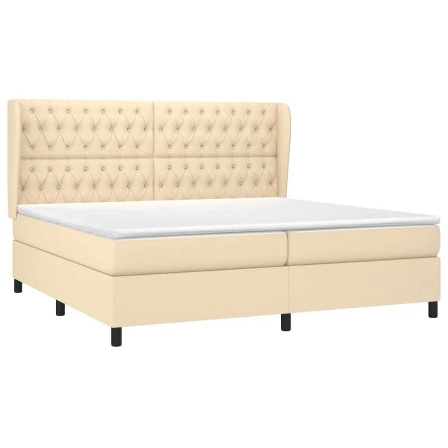 Sommier à lattes de lit avec matelas Crème 200x200 cm Tissu - 3