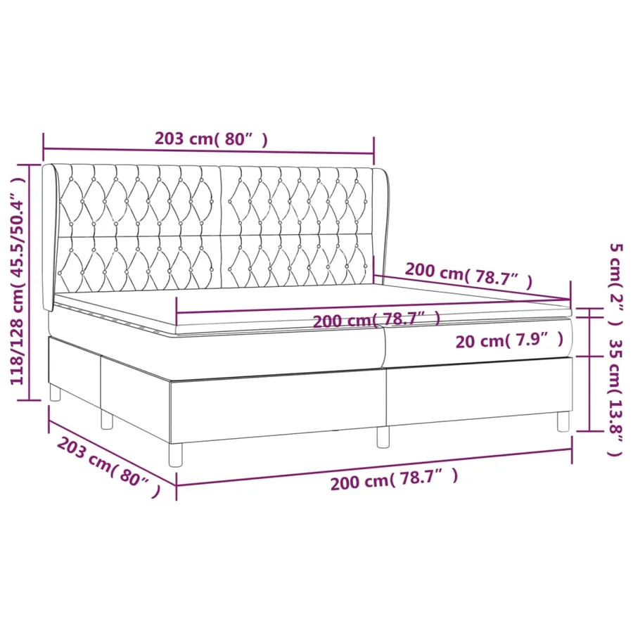 Sommier à lattes de lit avec matelas Crème 200x200 cm Tissu - 7