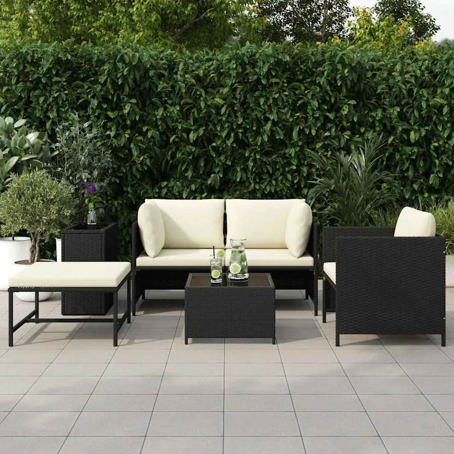 Canapés de jardin 4 pcs avec coussins Noir Résine tressée - 3