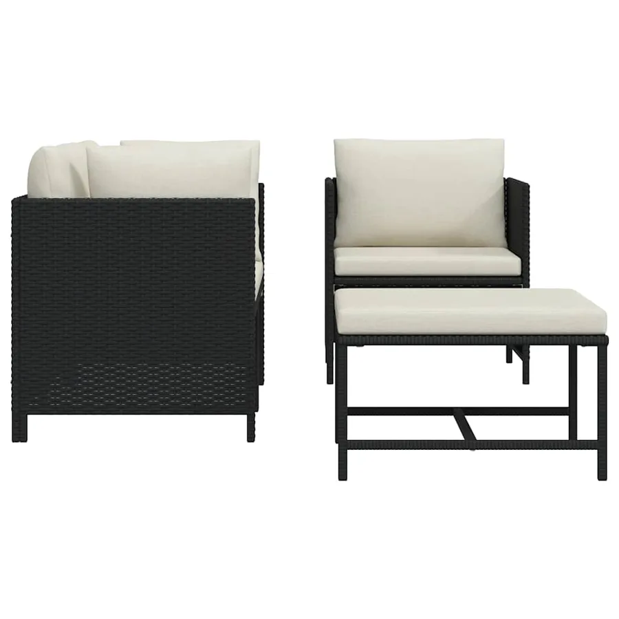 Canapés de jardin 4 pcs avec coussins Noir Résine tressée - 5