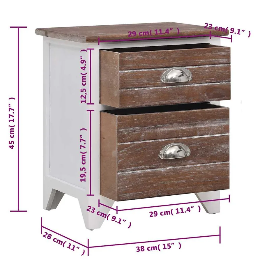 Table de chevet 2 pcs avec 2 tiroirs Marron et blanc - 10